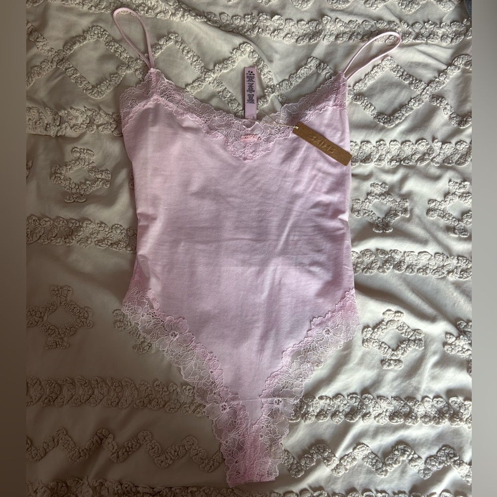 SKIMS Pink Lace Bodysuit